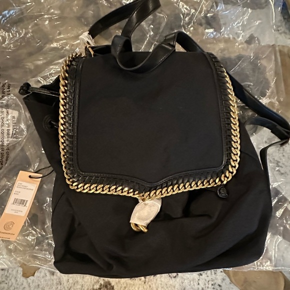 NWT Rebecca Minkoff Black Gold Chain Backpack Leather Trim Flap Backpack main image 4